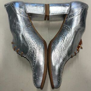 Silver Leather Block Heel Shoes - Women's Handcrafted Dress Shoes